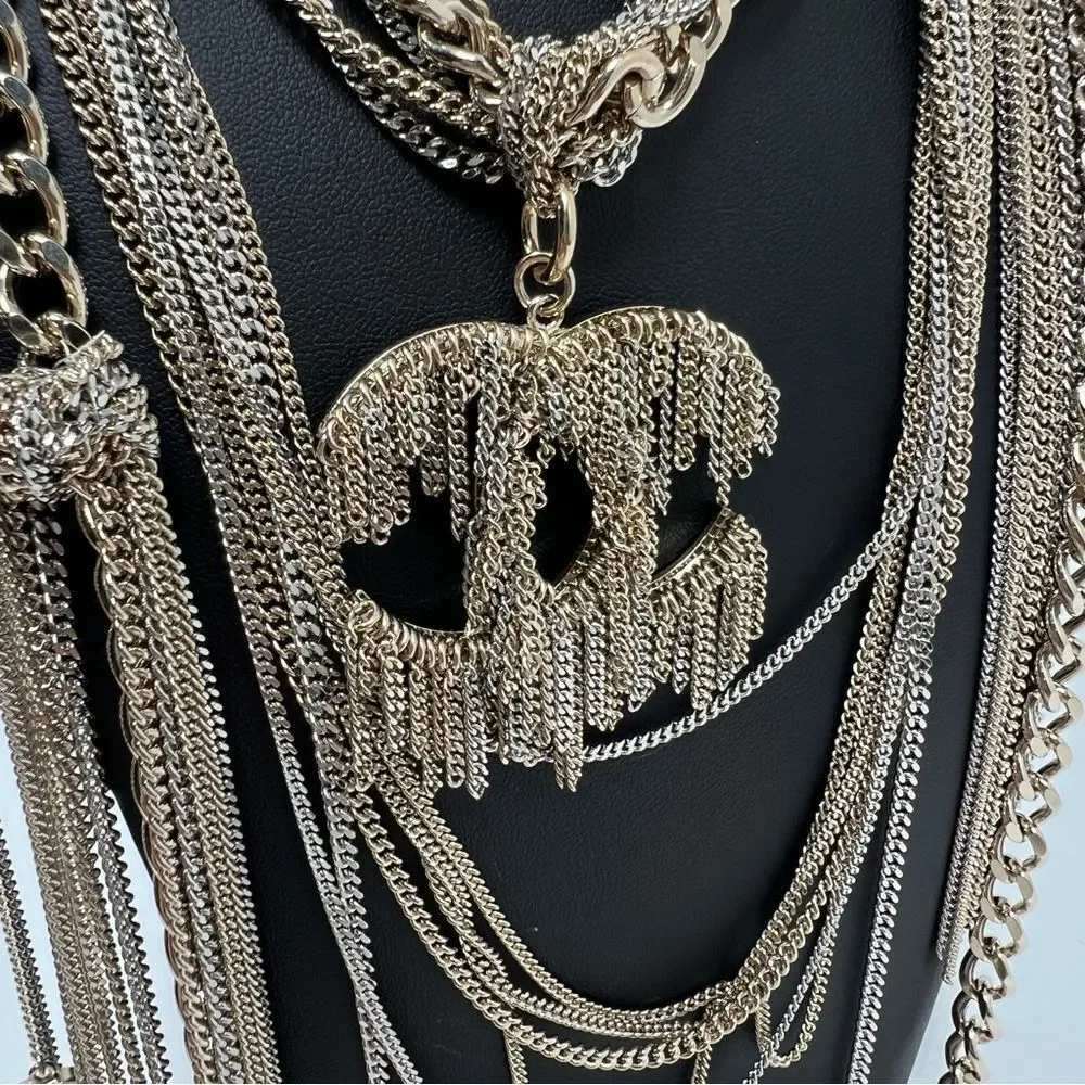 Chanel CC Multilayer  Metal Necklace Choker With Box